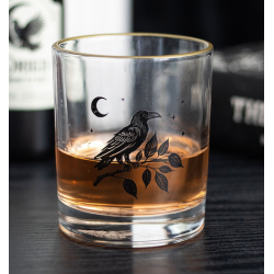 Glass Perched Raven Whiskey Tumbler Glass Perched Raven Whiskey Tumbler